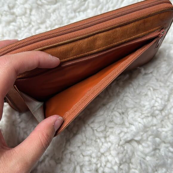 Buxton Top Grain Cowhide Tan Leather Wallet Brown Zipper Card Holder Zip Up - Picture 3 of 10